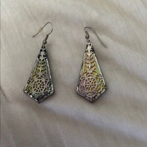 Elegant Silver and Yellow Filigree Earrings